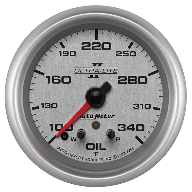 Auto Meter Ultra-Lite II Series - Oil Temperature Gauge - Electric, Digital Stepper Motor Movement - Incl Water Sender Unit 2258 - Incl 3/8in NPT & 1/2in NPT Adapter Fittings - Incl Wire Harness 5226 - Incl Mounting Hardware 3245 7756