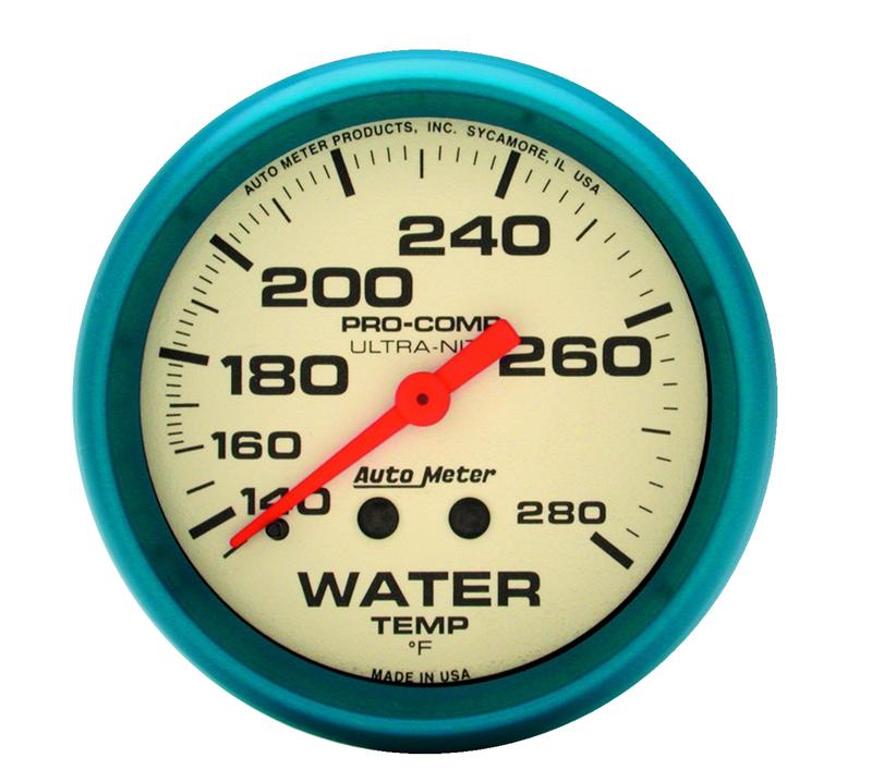 Auto Meter Ultra-Nite Series - Water Temperature Gauge - Mechanical Movement - Incl 1/2in NPT Adapter/Fitting - Incl 6ft Capillary Tube - Incl Mounting Hardware 3245 4231