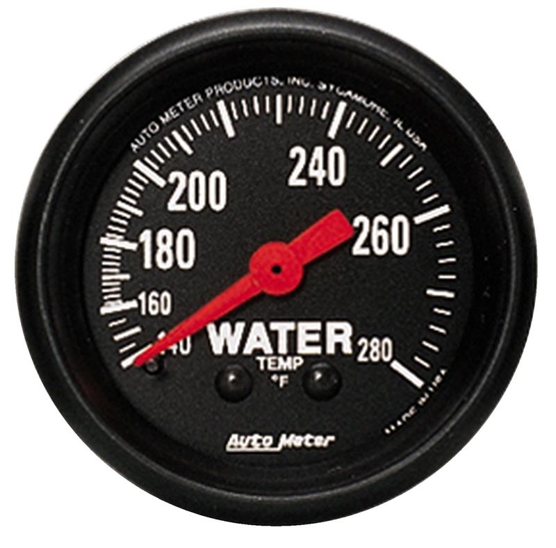 Auto Meter Z-Series Series - Water Temperature Gauge - Mechanical Movement - Incl 1/2in NPT Adapter/Fitting - Incl 6ft Capillary Tube - Incl Bulb & Socket 3220 - Incl Light Covers Red 3214 & Green 3215 - Incl Mounting Hardware 2230 2606