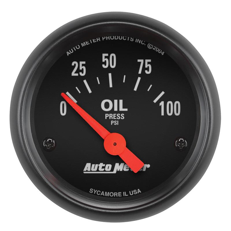 Z-Series Series - Oil Pressure Gauge - Electric, Air-Core Movement - Incl Oil Sender Unit 2242 - Incl 3/8in NPT & 1/2in NPT Adapter Fittings - Incl Bulb & Socket 3220 - Incl Light Covers Red 3214 & Green 3215 - Incl Mounting Hardware 2230 2634