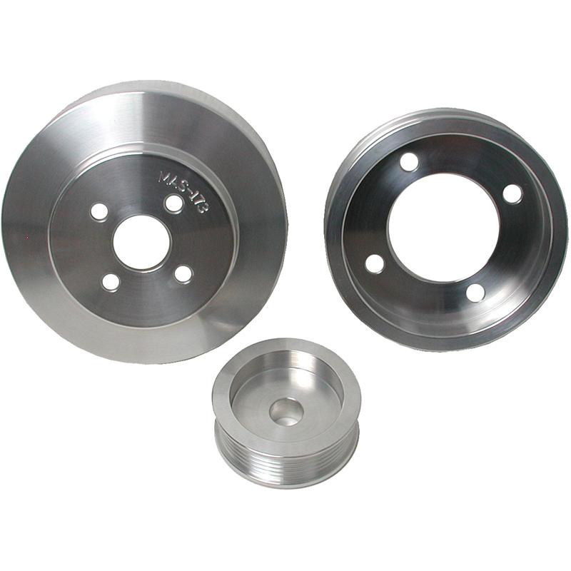 BBK Performance Power-Plus Series Underdrive Pulley System - CNC Machined Billet Alum. - 3 Piece Kit - Incl Crank/Water Pump/Alternator Pulleys - Incl All Req. Hardware - For Short Style Waterpump 1555