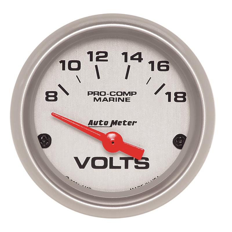 Auto Meter Marine Silver Ultra-Lite Series - Voltmeter Gauge - Air Core Movement - Incl Bulb & Socket 3220 - Incl Light Covers Red 3214 & Green 3215 - Incl Mounting Hardware 2225 200756-33