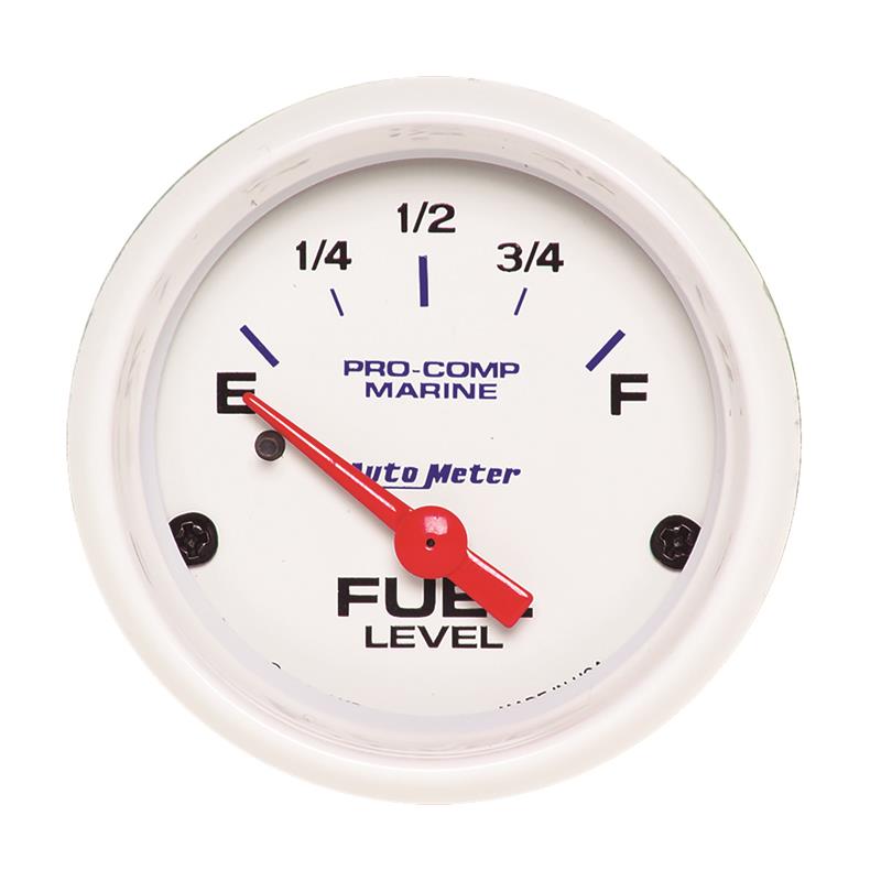 Auto Meter Marine White Series - Fuel Level Gauge - Air Core Movement - Incl Bulb & Socket 3220 - Incl Light Covers Red 3214 & Green 3215 - Incl Mounting Hardware 2225 200760