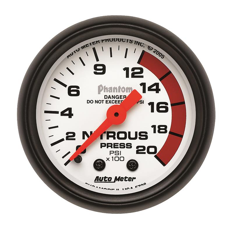 Auto Meter Phantom Series - Nitrous Pressure Gauge - Mechanical Movement - Incl Bulb & Socket 3220 - Incl Light Covers Red 3214 & Green 3215 - Incl Mounting Hardware 2230 5728