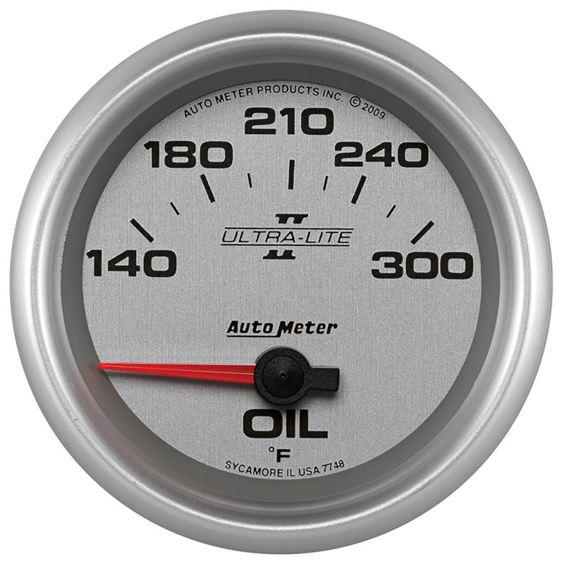 Auto Meter Ultra-Lite II Series - Oil Temperature Gauge - Electric, Air-Core Movement - Incl Water Sender Unit 2258 - Incl 3/8in NPT & 1/2in NPT Adapter Fittings - Incl Mounting Hardware 3245 7748