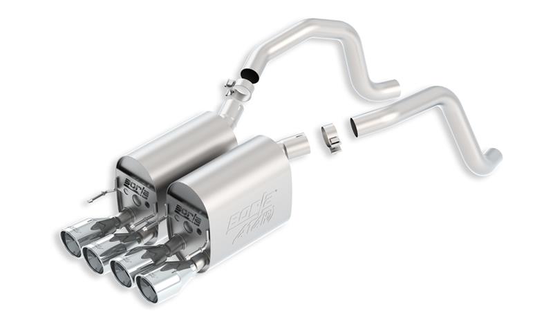 Borla ATAK Rear Section Exhaust - Single 2.5 in. Into Muffler Dual 2 in. Out - Incl. Conn. Pipes/Mufflers/Hardware/4 in. x 7 in. Dual Round Rolled Angle-Cut Tip - Split Rear Exit 11816