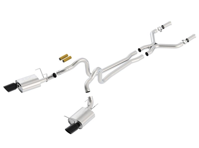 Borla Cat-Back ATAK Exhaust System - 2.75 in. - Incl. Connecting Pipes/Mufflers/Hardware/4 in. Round x 10.9 in. Long Single Rolled Angle-Cut Black Chrome Tip - Split Rear Exit 140372BC