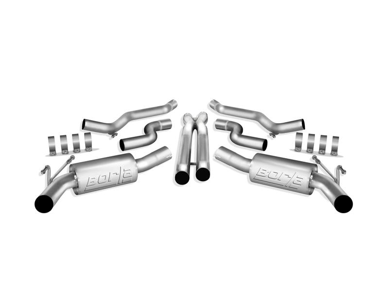 Borla ATAK Cat-Back Exhaust - Includes X-Pipe - For OEM Ground Effects - 2.5 in. Tubing - Incl. Connecting Pipes/Mufflers/Mounting Hardware - w/o Tip - Use w/Factory Ground FX Package - Split Rear Exit 140378