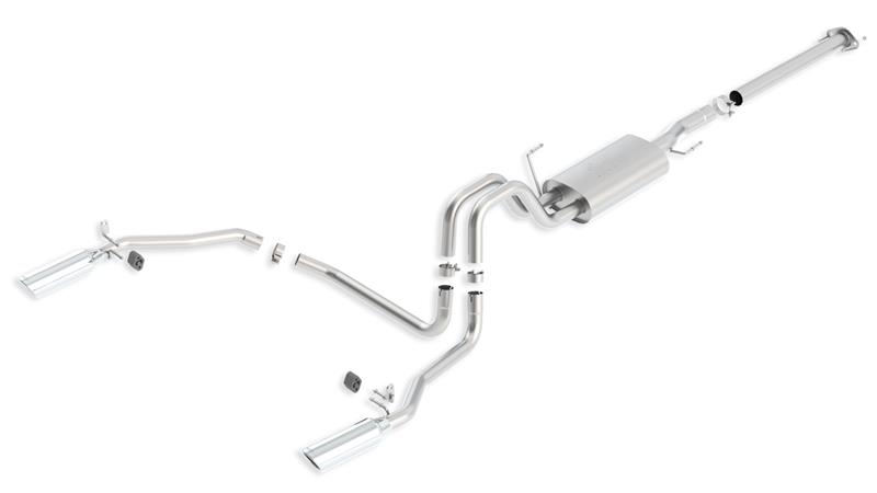 Borla Cat-Back ATAK Exhaust System - 3 in. Into Dual 2.25 in. Out - Incl. Connecting Pipes/Muffler/Mtg. Hardware/4 in. Single Round Rolled Angle-Cut Tip - Single Split Rear Exit 140417