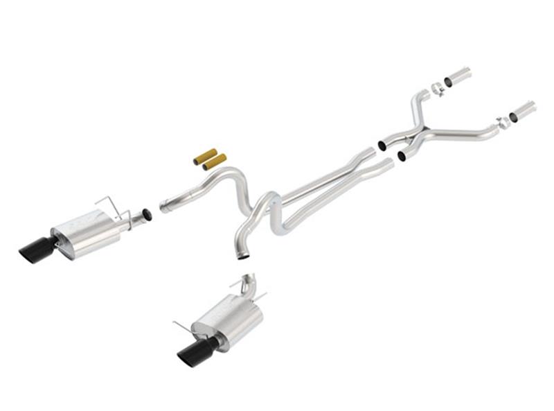 Borla Cat-Back ATAK Exhaust System - 2.75 in. - Incl. Connecting Pipes/Mufflers/Hardware/4.5 in. Single Round Rolled Angle-Cut Black Chrome Tip - Single Split Rear Exit 140516BC