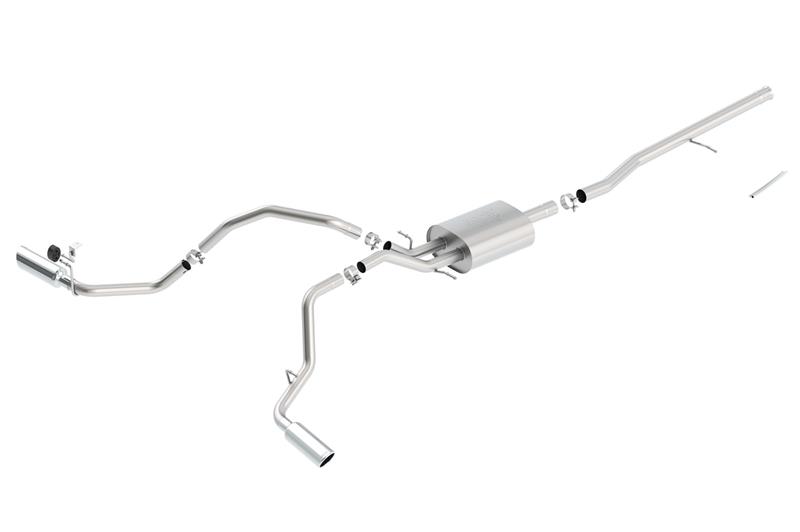 Borla Cat-Back ATAK Exhaust System - 2.75 in. Into Muffler Dual 2.25 in. Out - Incl. Conn. Pipe/Muffler/Hardware/4 in. Round x 14 in. Long Single Rolled Angle-Cut Tip - Split Side Exit 140546