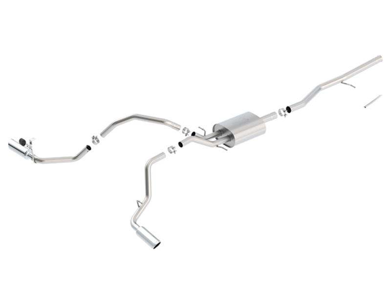 Borla Cat-Back ATAK Exhaust System - 2.75 in. Muffler Dual 2.25 in. Out - Incl. Connecting Pipe/Muffler/Hardware/4 in. Round x 14 in. Long Rolled Angle Cut Tip - Split Rear Exit 140549