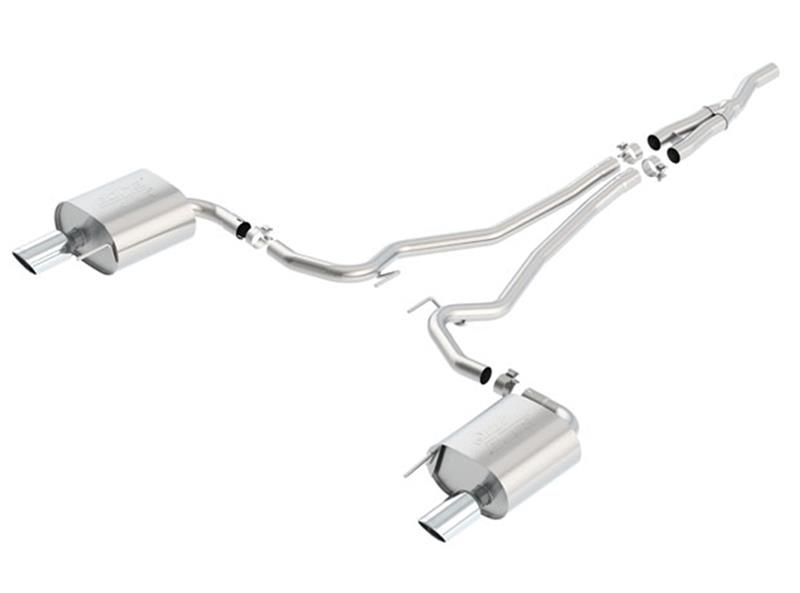 Borla Cat-Back ATAK Exhaust System - 2.25 in. In/Out - Incl. Connecting Pipes/Mufflers/Hardware - 4 in. Round Rolled Angle-Cut Tip - Single Split Rear Exit 140585