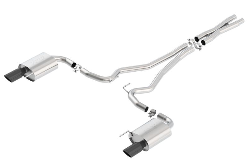 Borla ATAK Rear Section Exhaust - 2.5 in. - Incl. Connecting Pipes/Mufflers/Hardware/2.5 in. Round Single Rolled Angle-Cut Black Chrome Tip - Split Rear Exit 140590BC