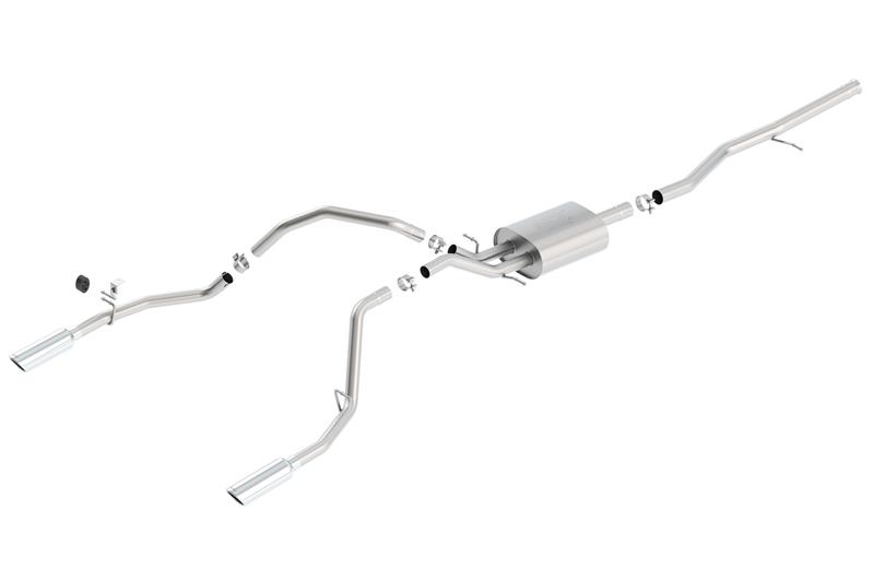 Borla Cat-Back ATAK Exhaust System - 2.75 in. Into Muffler Dual 2.25 in. Out - Incl. Connecting Pipe/Muffler/Hardware/4 in. Round x 14 in. Long Single Rolled Angle-Cut - Split Rear Exit 140540