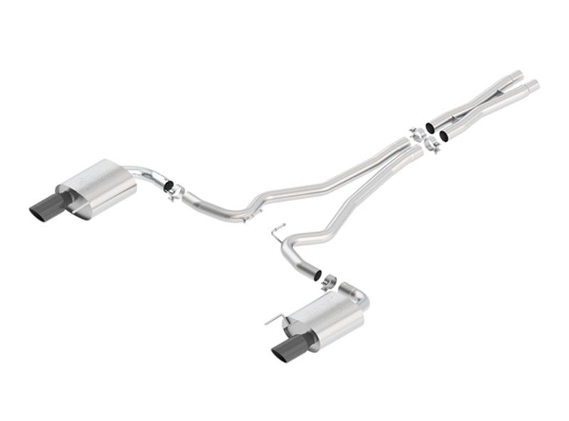 Borla Cat-Back ATAK Exhaust System - 2.5 in. In/Out - Incl. Connecting Pipes/Mufflers/Hardware - 4 in. Single Round Rolled Angle-Cut Black Chrome Tip - Single Split Rear Exit 140591BC