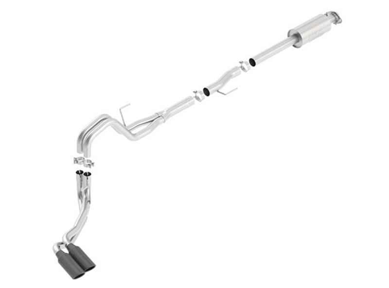 Borla ATAK Cat-Back Exhaust System - 3in. Into Muffler Dual 2.25in. Out - Incl. Conn. Pipe/Muffler/Mtg. Hardware - 4 in. Dual Rolled Round Angle Cut Tip - Truck Side Exit - Black Chrome 140619BC