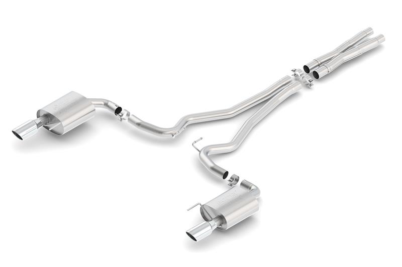 Borla Cat-Back ATAK Exhaust System - 2.5 in. In/Out - Incl. Connecting Pipes/Mufflers/Hardware - 4 in. Single Round Rolled Angle-Cut Tip - Single Split Rear Exit 140591