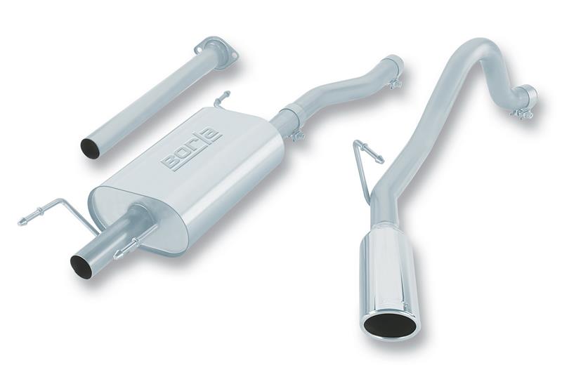 Borla Cat-Back Exhaust System - 2.25 in. In/Out - Incl. Connecting Pipe/Muffler/Hardware/4 in. Round x 14 in. Long Single Rolled Angle-Cut Tip - Side Exit 140160
