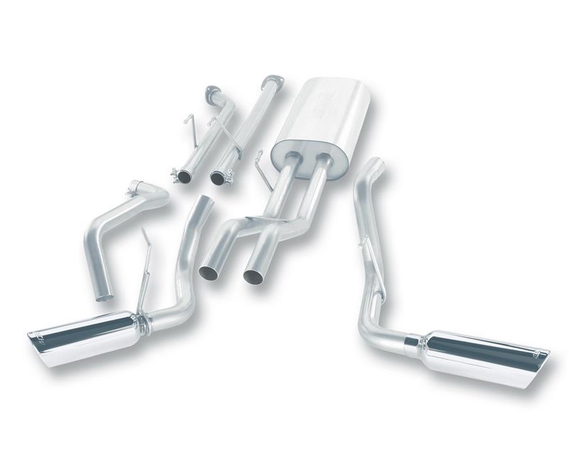 Borla Cat-Back Exhaust System - 2.25 in. In/Out - Incl. Connecting Pipes/Muffler/Hardware/4 in. Round x 14 in. Long Single Rolled Angle-Cut Tip - Split Side Exit 140238