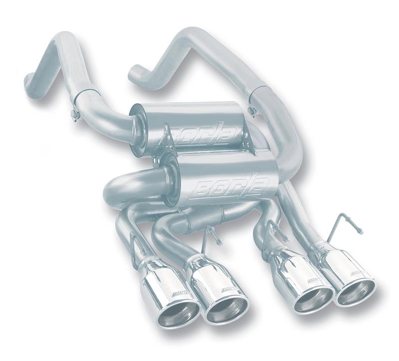 Borla S-Type Rear Section Exhaust System - Single 2.5in. Into Muffler Dual 2in. Out - Incl. Connecting Pipes/Mufflers/Hardware/4in. x 7in. Dual Round Rolled Angle-Cut Tip - SplitRearExit 11744