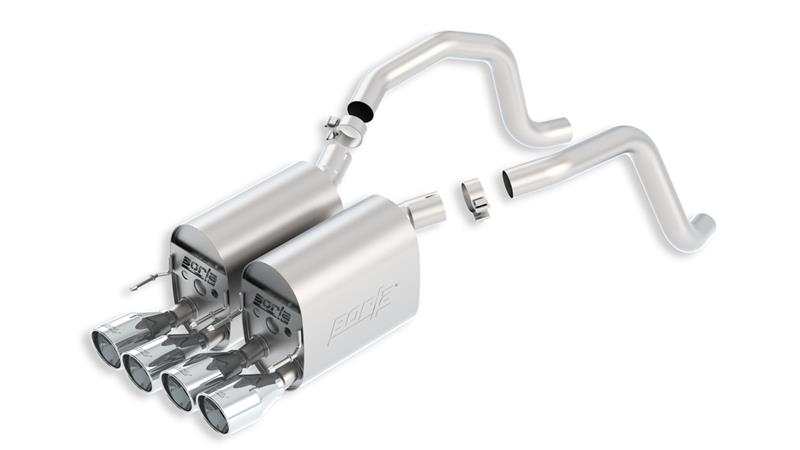 Borla S-Type II Rear Section Exhaust System - Single 2.5in. Into Muffler Dual 2in. Out - Incl. Connecting Pipes/Mufflers/Hdw/4in. x 7in. Dual Round Rolled Angle-Cut Tip - SplitRearExit 11815