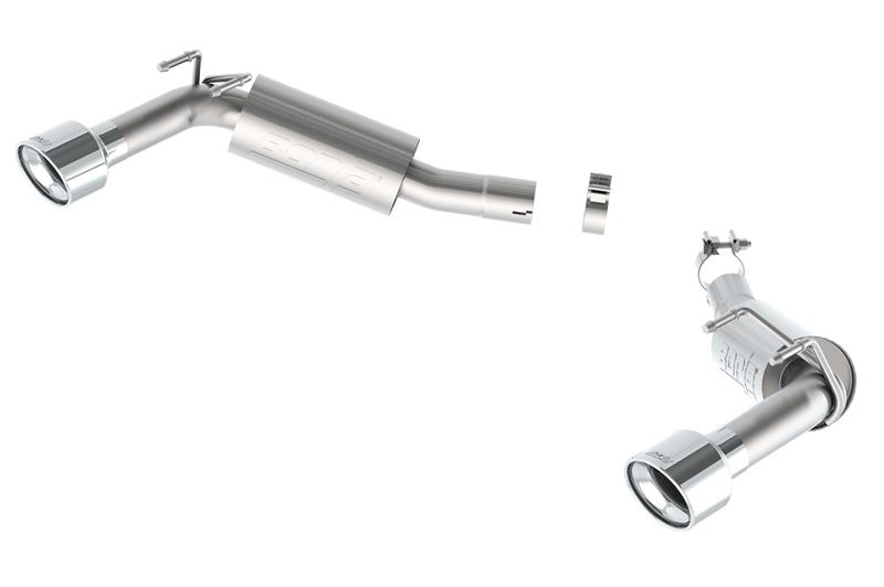 Borla S-Type Rear Section Exhaust System - 2.5 in. - Incl. Connecting Pipes/Mufflers/Hardware/4.5 in. x 5.75 in. Single Round Rolled Angle-Cut Tip - Split Rear Exit 11849