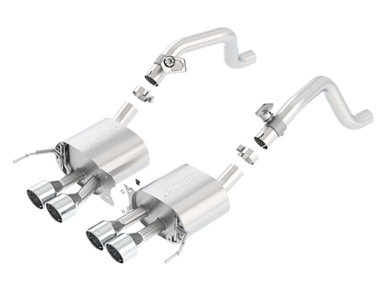 Borla S-Type Rear Section Exhaust System - 2.75 in. Into 2.25 in. - Incl. Connecting Pipes/Muffler/Hdw/4.25 in.x 6.13 in. Dual Rolled Angle-Cut Intercooled Tip - Quad Center Rear Exit 11862