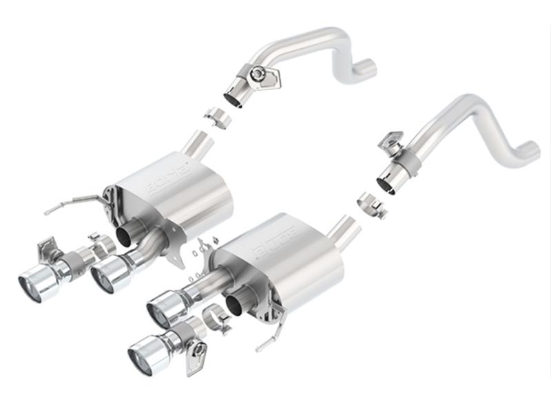Borla S-Type Rear Section Exhaust System - 2.75in. Into 2.75in. - Incl. Connecting Pipes/Mufflers/Hrdwre/4.25in.x6.13in. Dual Round Rolled Angle-Cut Intercooled Tip - QuadCenterRearExit 11874