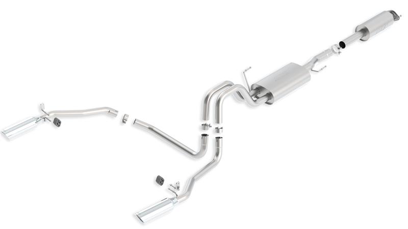 Borla S-Type Cat-Back Exhaust System - 3 in. Into Muffler 2.25 in. Out - Incl. Connecting Pipes/Muffler/Hardware/4 in. Round Rolled Angle-Cut Tip - Single Split Rear Exit 140416