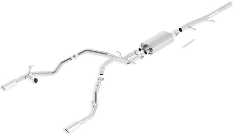 Borla S-Type Cat-Back Exhaust System - Single 2.75 in. Into Muffler Dual 2.25 in. Out - Incl. Conn.Pipe/Muffler/Hardware/4in. Round x 14in. Long Rolled Angle-Cut Tips - Split Rear Exit 140429