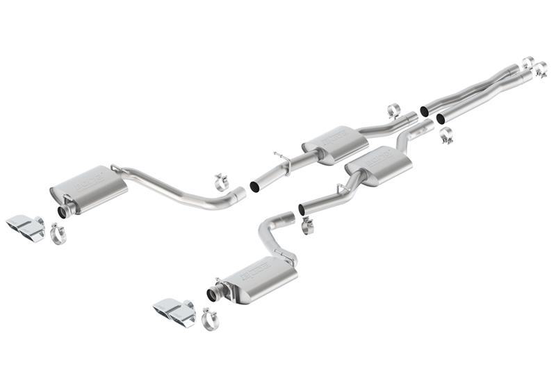 Borla S-Type Cat-Back Exhaust System - 2.5 in. - Incl. Connecting Pipes/Mufflers/Hardware/4 in. x 2.5 in. Dual Rectangle Angle-Cut Tip - Dual Split Rear Exit 140627