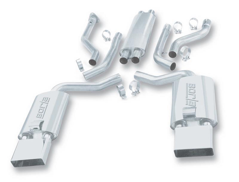 Borla S-Type Cat-Back Exhaust System - 2.5 in. - Incl. Connecting Pipes/Mufflers/Hardware/7.25 in. x 2.4 in. x 5.75 in. Single Rectangle Rolled Angle-Cut Tip - Split Rear Exit 14385