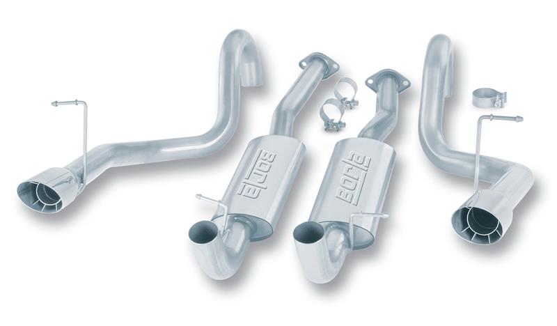 Borla S-Type Cat-Back Exhaust System - 2.5 in. - Incl. Connecting Pipes/Mufflers/Hardware/3.5 in. x 7 in. Long Single Round Angle-Cut Intercooled Tip - Split Rear Exit 14445