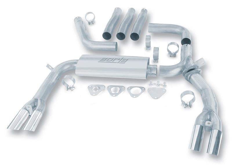 Borla S-Type Cat-Back Adj. Exhaust System - 3 in. - Incl. Connecting Pipes/Mufflers/Hardware/2.5 in. Round x 7 in. Dual Rolled Angle-Cut Tip - Split Rear Exit 14888