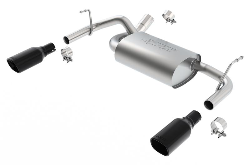 Borla Touring Rear Section Exhaust System - 2.5in.IntoMuffler2in.Out - Incl.Conn.Pipes/Muffler/Hardware/3.5in.Square x 8in.Long SingleRolledAngle-CutBlackChromeTip - SingleSplitRearExit 11834BC