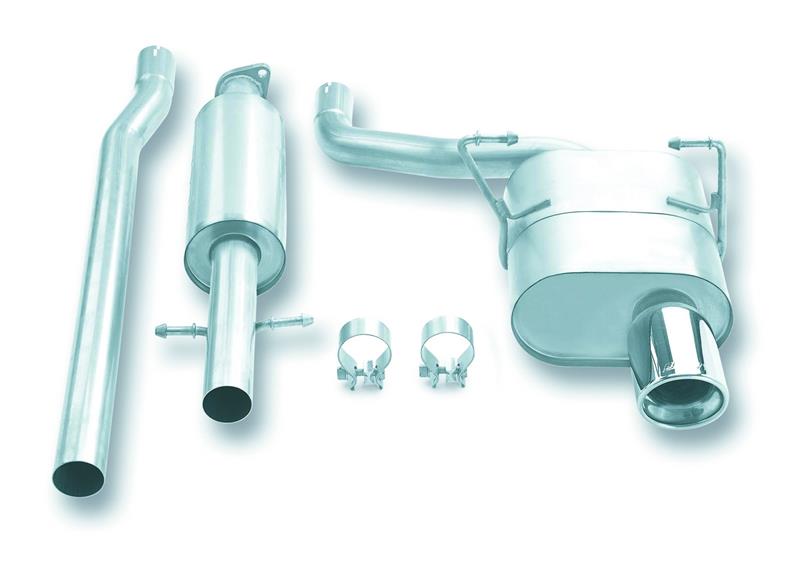 Borla Touring Cat-Back Exhaust System - 2.25 in. - Incl. Connecting Pipes/Mufflers/Hardware/4 in. Round x 7 in. Long Single Round Rolled Angle-Cut Lined Tip - Rear Exit 140030