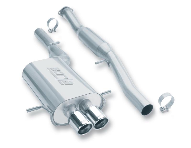 Borla Touring Cat-Back Exhaust - 3 in. Tubing - Incl. Connecting Pipes/Mufflers/Hardware/3.19 in. Round x 6 in. Long Dual Rolled Angle-Cut Tip - Rear Exit 140053