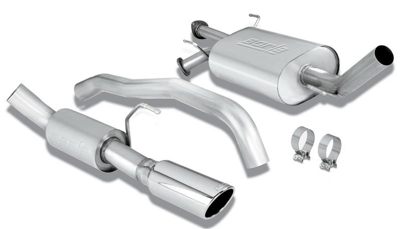 Borla Touring Cat-Back Exhaust System - 2.75 in. - Incl. Connecting Pipes/Mufflers/Hardware/4 in. Round x 12 in. Long Single Rolled Angle-Cut Tip - Single Right Rear Exit 140277