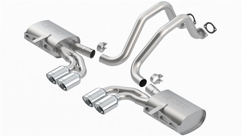 Borla Touring Cat-Back Exhaust System - Single 2.5in. Into Muffler Exiting Dual 2in. Out - Incl.Conn.Pipes/Mufflers/Hdw/4.25in.x3.5in.x6.75 in.DualOvalRolledAngle-CutTip - SplitRearExit 140426