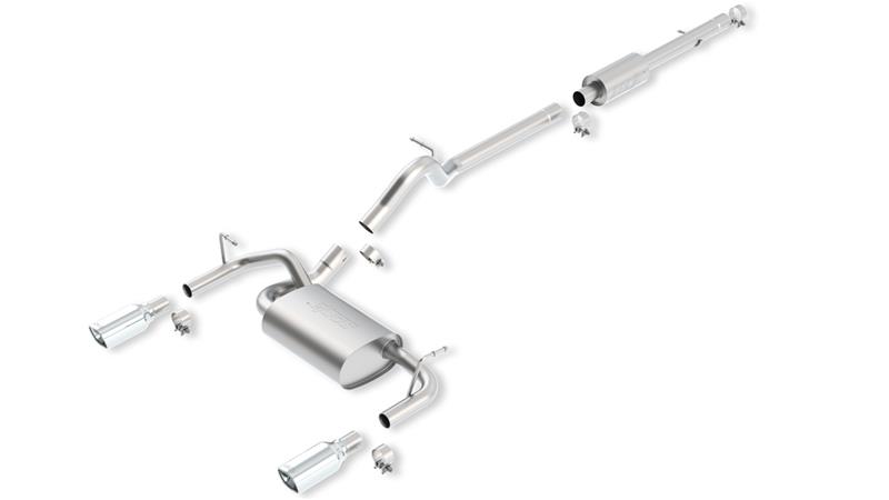 Borla Touring Cat-Back Exhaust System - 2.25in.IntoMufflerDual2in.Out - Incl.ConnectingPipe/Muffler/Mtg Hardware/3.5in.x3.28in.Squarex8in.LongRolled Angle-CutTip - Single Split Rear Exit 140459