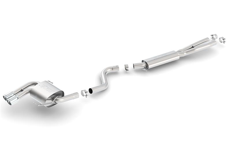 Borla Touring Cat-Back Exhaust System - 2.25 in. Into 2.5 in. - Incl. Connecting Pipes/Muffler/Hardware/3.19 in. Dual Round Rolled Angle-Cut Long - Dual Left Rear Exit 140505