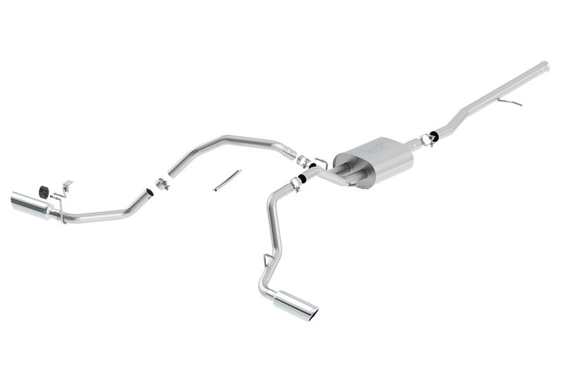 Borla Touring Cat-Back Exhaust System - 2.75 in. Into Muffler Dual 2.25 in. Out - Incl. Conn. Pipe/Muffler/Hardware/4in. Round x 14in. Long Single Rolled Angle-Cut Tip - Split Side Exit 140544