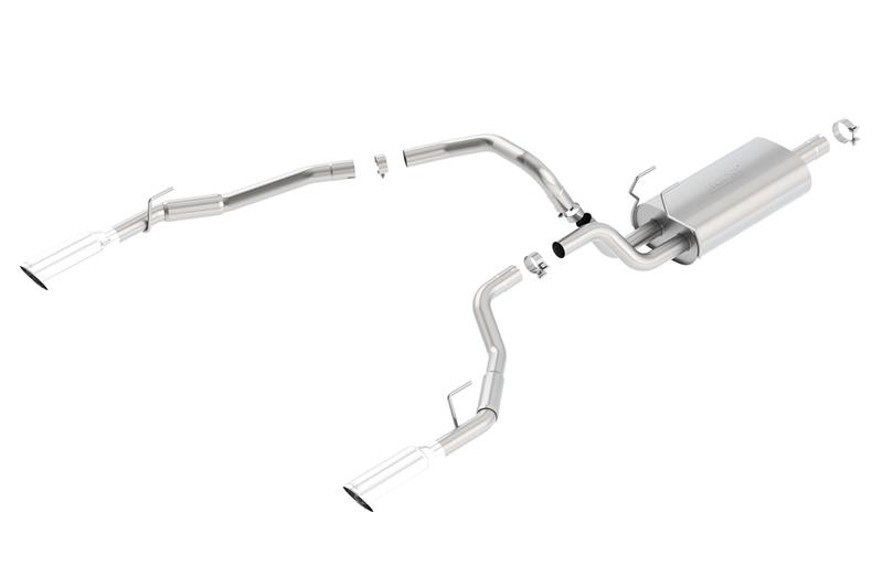 Borla Touring Cat-Back Exhaust System - 3in. into Muffler Dual 2.5in. Out - Incl.Conn.Pipes/Muffler/Hdw/5in. Round x 15.25in. SingleRolledAngle-CutTip - SingleSplitRearExitThroughBumper 140552