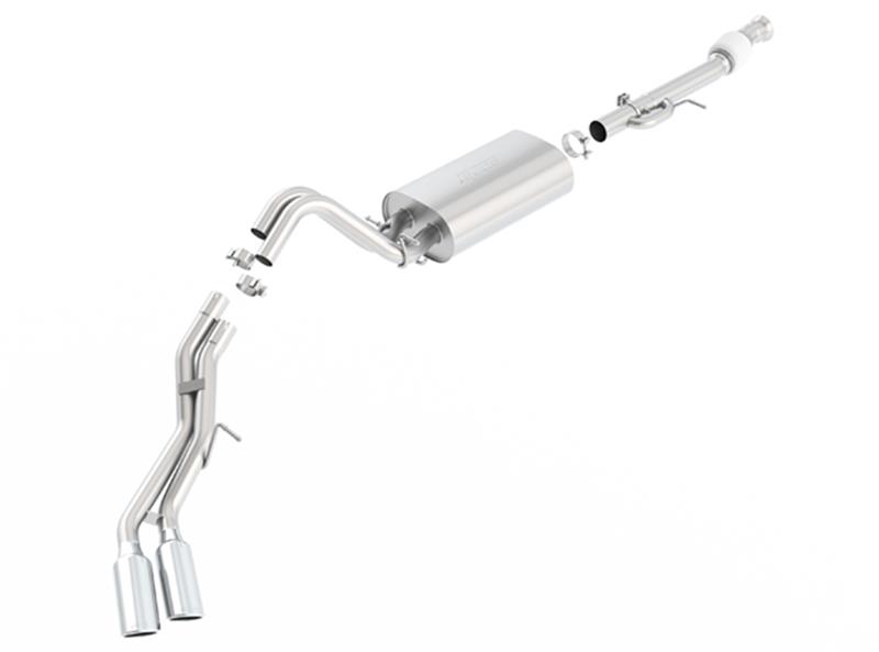 Borla Touring Cat-Back Exhaust System - 3.0 in. Into Muffler 2.25 in. Out - Incl. Connecting Pipes/Mufflers/Hardware/4 in. x 12 in. Dual Round Rolled Angle-Cut Tip - Side Exit 140560