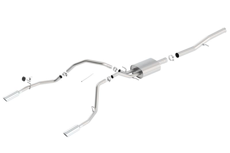 Borla Touring Cat-Back Exhaust System - 3.5 in. Into Muffler Dual 2.25 Out - Incl. Connecting Pipes/Muffler/Hardware/4 in. Round x 14 in. Long Single Rolled Angle Cut - Split Rear Exit 140570