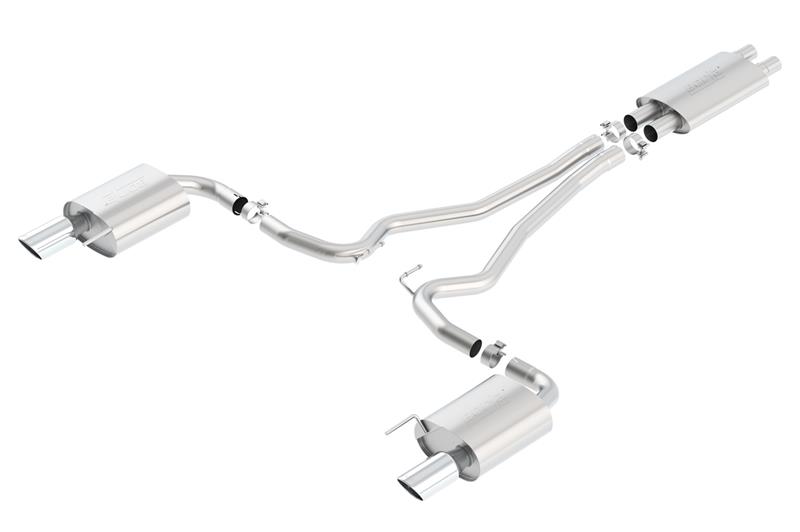 Borla Touring Cat-Back Exhaust System - Polished Tip - 2.5 in. - Incl. Connecting Pipes/Mufflers/Hardware/4 in. Single Round Rolled Angle-Cut Tip - Single Split Rear Exit 140589