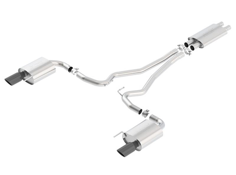 Borla Touring Cat-Back Exhaust System - Black Chrome Tip - 2.5 in. - Incl. Connecting Pipes/Mufflers/Hardware/4 in. Single Round Rolled Angle-Cut Tip - Single Split Rear Exit 140589BC