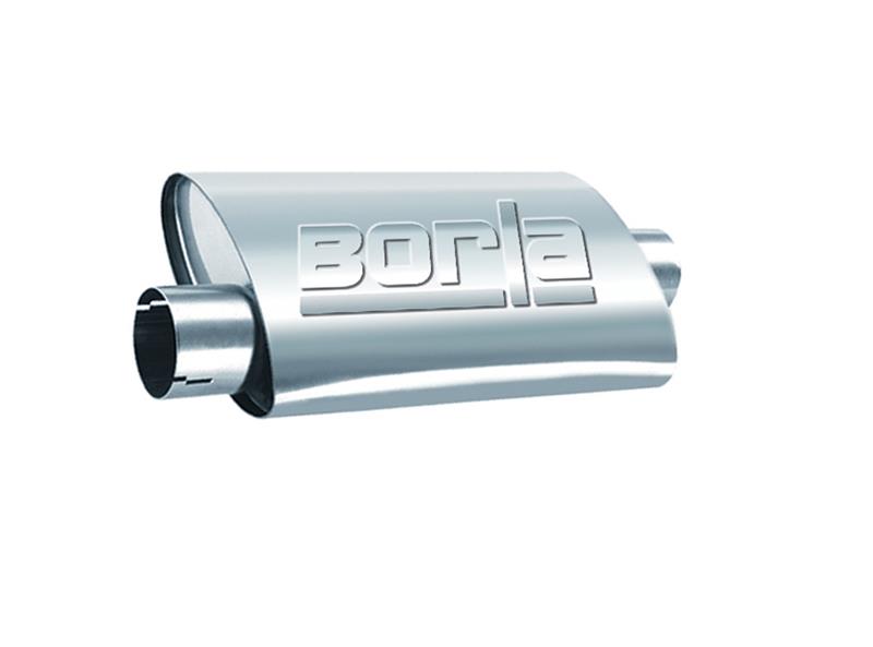 Borla Pro XS Muffler - Center/Offset - Turbo - Oval - 2.25in. Inlet - 2.25in. Outlet - 14in. x 4.25in. x 7.88in. Case Size - 19in. Overall Length - Unnotched - T-304 Stainless Steel 40658