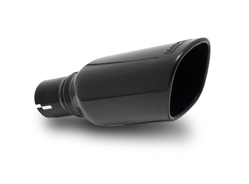 Borla Universal Exhaust Tip - 2.0 in. Inlet - 3.5 in. x 3.28 in. Outlet - 10.50 in. Long - Clamp On - Single Square Rolled Angle-Cut - Black Chrome T-304 Stainless Steel 20160